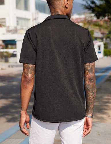 COOFANDY Men's Wrinkle Free Untucked Cuban Shirt Business Casual Button Down Shirts Short Sleeve Shirt4