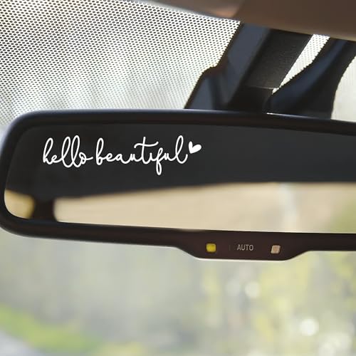 Image of Miarita 3X Hello Beautiful Rearview Mirror Decal, Cute Car Decals for Women, Car Stickers and Decals, Rear View Mirror Sticker, Rearview Mirror Accessories (Hello Beautiful White)