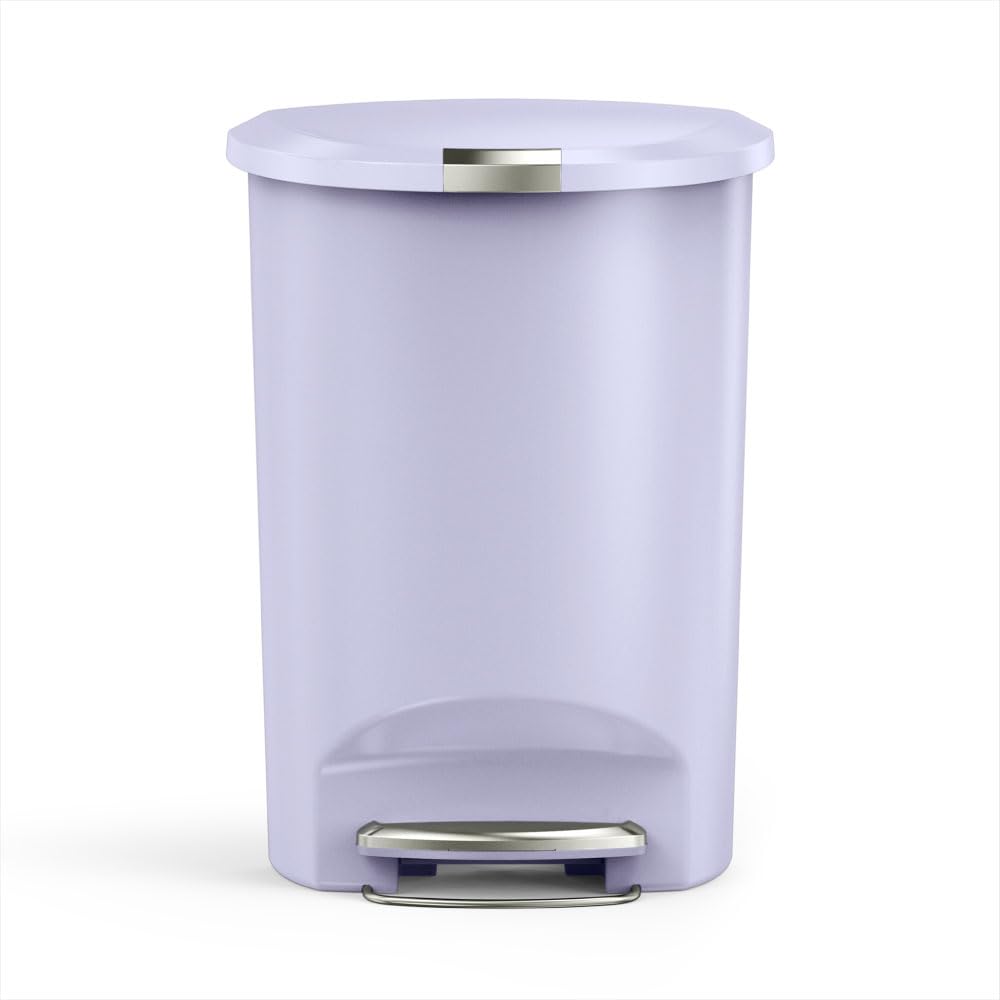 simplehuman Semi-Round Pedal Bin, 50L Kitchen Bin, Studio Edition, Pet-Proof Slide Lock, 150,000-Step Pedal, Lid Shoxยฎ Silent Close, Lilac Plastic