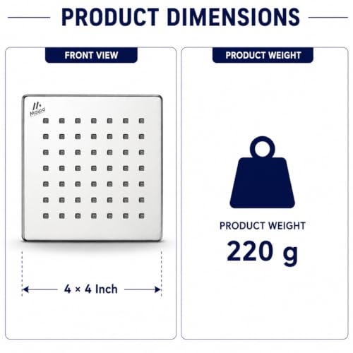 Image of Maipo Elegant 4 Inch Square Stainless Steel Rain Shower Head|Overhead Shower|Universal Bathroom Shower Head|Chrome Finish, Anti-Clog Silicone Nozzles