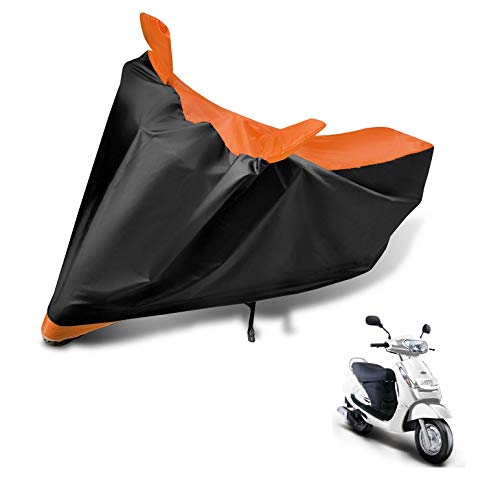 Image of Auto Hub Scooty Cover Compatible with Mahindra Duro 125 with Mirror Pocket, Dustproof, Heat Resistant, Triple Stitched, Duro 125 Scooty Cover- Black, Orange