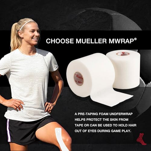 Image of Mueller Sports Medicine MWrap, Pre Wrap, Athletic Tape Underwrap for Sports, Hair, Ankles, Wrist, Hands and Knees, Water-Resistant, Latex Free, 2.75 inch x 21.4 Yards Per Roll, 2 Rolls