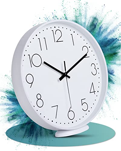LATENO - Horloge Murale Sans Bruit de Tic-Tac - Analogique 20 cm à Suspendre et à Poser - Silencieuse, Moderne pour Salon - Blanche