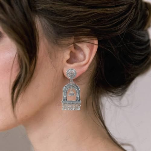 FASHIONS Boho Afghani Vintage Tribal Style Traditional Indian Oxidized Silver Combo Stud Piercing Earring For Women (Oxidised Earrings Combo Set)4