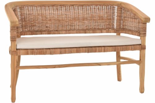 Krines Home Banc 2 places en teck avec accoudoirs et rotin tressé naturel