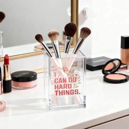 Image of I Can Do Hard Things Pen Holder Cosmetic Organizer, Funny Floral Pen Pencil Holders for Desk, Inspirational Office Gifts Desk Accessories for Coworker Friend, Makeup Brushes Holder for Daughter