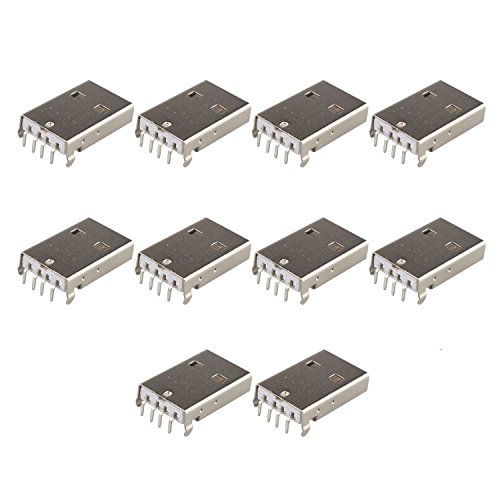 Image of Futheda 10PCS USB 2.0 Jack Socket Connector Male Type-A 4-Terminal 90 Degree PCB Mounting White