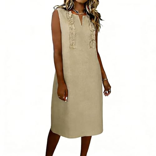Vestidos de cóctel para mujer, ropa lisa con cuello en V, vestido sin mangas, vestido bohemio de verano, vestido de playa, vestido de línea A, vestidos rectos de meter cómodos para salir, caqui, XL
