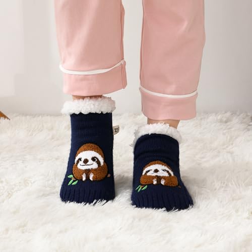 Image of ZYZX Cute Animal Slipper Socks for Women with Grips,Fuzzy Socks Indoor