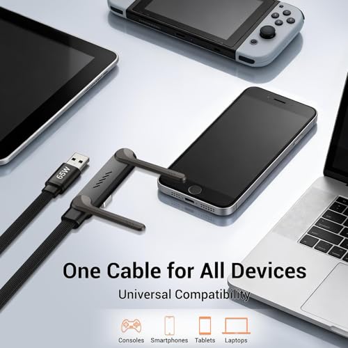 Image of Invisible Holder Charger Cable, 65W Fast Charging Cable for Desk, USB to USB C Cable 4.9 FT with 360 Adjustable Metal Stand, 2 in 1 Holder Charger for Gaming, Office, Home, Video Viewing, 3 pack