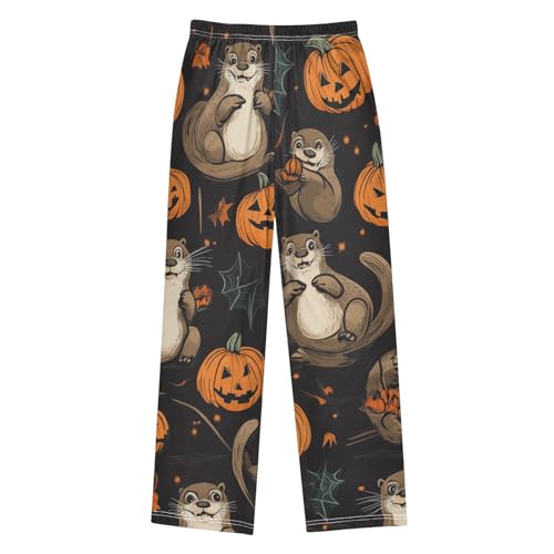 Halloween Otter Pumpkin Boys Long Pants Soft Trousers Elastic Waist Kids Lounge Bottoms with Pockets S-XL2