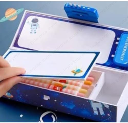 Image of WORSHIPER Cartoon Theme Pencil Box for Kids | Suitcase Style Password Lock Stationery Organizer | Multi-Layer Pen & Pencil Case for Boys & Girls (APB - Space Blue)