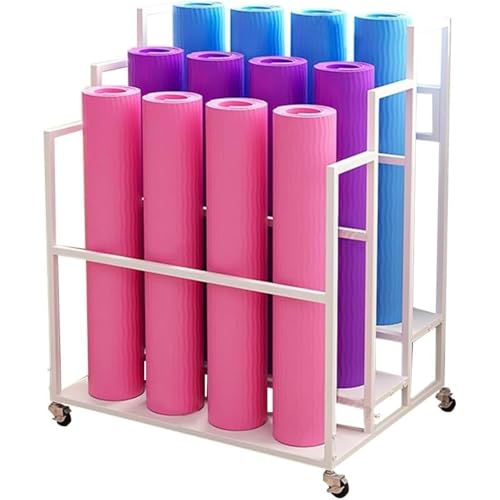Organisateur de salle de sport mobile avec étagère à 4 niveaux pour tapis de yoga et fitness