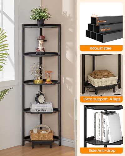 Hzuaneri CS05906B Corner Shelf Stand, Corner Bookshelf, Storage Standing Shelf Unit With Metal Frame thumb #2