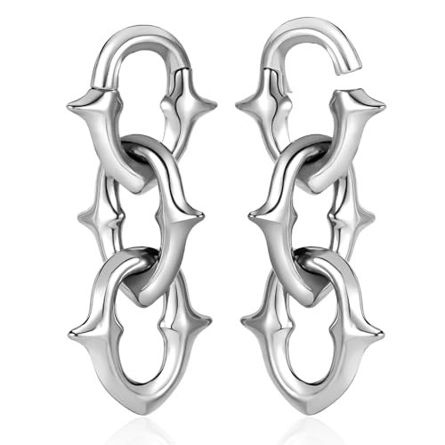 DOEARKO 2PCS Ear Gauges Stainless Steel Trident Ear Weights For Stretched Ears lobes Ear Plugs Fashion Piercing Body Jewelry (04mm(6G)-Chain Silver)