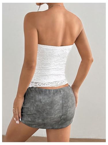 MakeMeChic Women's Floral Lace Strapless Tube Top Ruched Backless Y2k Bandeau Tops2