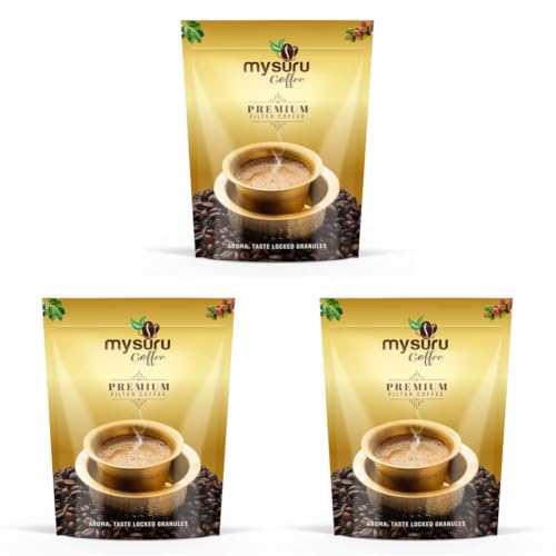 Image of MYSURU COFFEE Premium Filter Coffee Powder 500g [Pack of 3] | Aromatic Taste [80% Coffee - 20% Chicory] | Traditional South Indian Blend | Freshly Roasted Ground Coffee, Packet