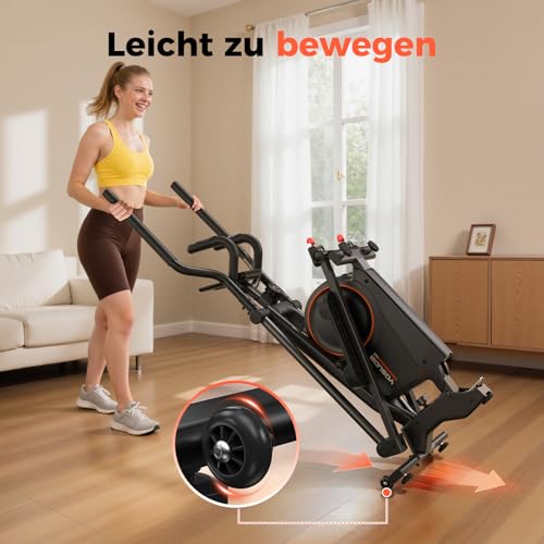 YOSUDA ​​Klappbarer Crosstrainer für Zuhause, Crosstrainer mit 16 Widerstandsstufen, Ultraleiser für Cardio, LCD-Display & Transportrollen