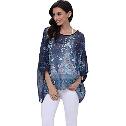 Max Hsuan Women's Floral Chiffon Kimono Blouse Summer Boho Loose Batwing Sleeve Beach Tunic Tops Cover