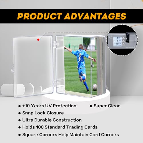 10-Pack 100-Count Deck-Case Card-Box - Hinged Trading Card Storage Box, Trading Card Deck Boxes, Clear Card Case Collection Storage Box for Gaming Cards, Sports Cards, Baseball Cards, Playing Cards