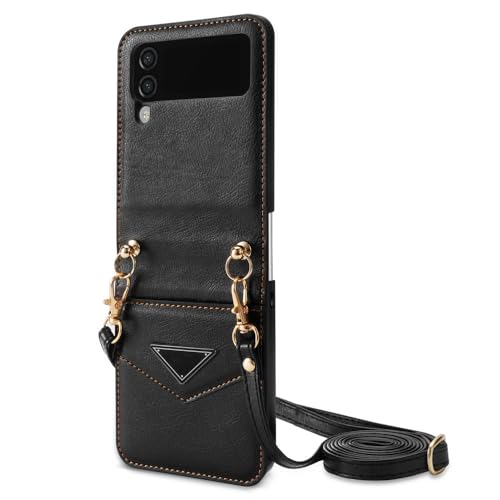 Étui portefeuille Galaxy Z Flip4 ENILSA en cuir noir avec fente pour cartes
