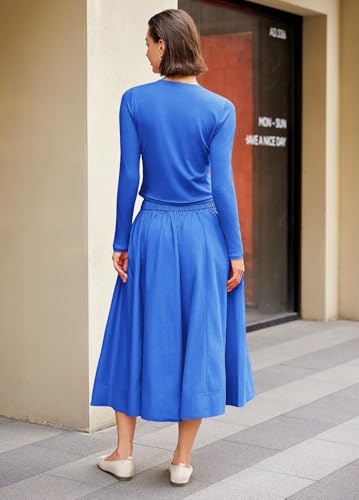 Image of Panadila Womens 2 Piece Lounge Sets Matching Vacation Outfits Ribbed Button Down Cardigan and Elastic Waist Skirt Sets