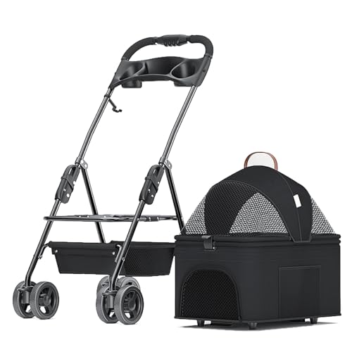 RUYICZB Folding Dog Stroller,Lightweight Pet Stroller with Detachable Carrier,Pet Stroller with Breathable and Visible Mesh and Storage Basket,Black -  BLACK-66223728