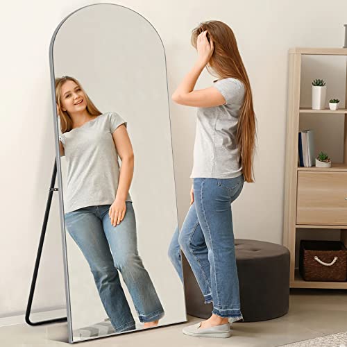 Image of PexFix Arched Full Length Mirror, 65''x22'', Floor Standing, Contemporary Style, Silver Wood Frame