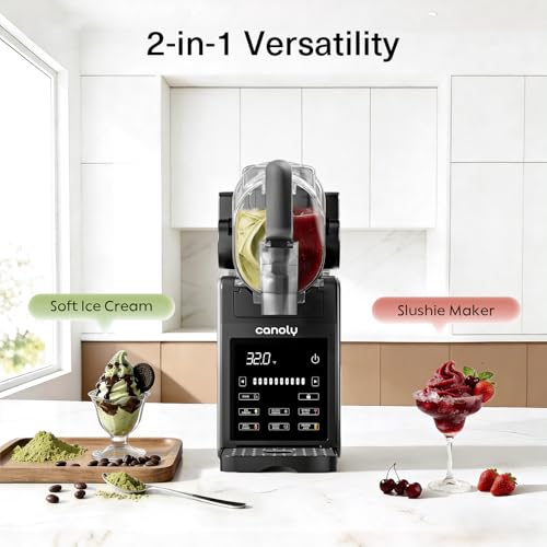Image of Canoly 2-in-1 Slushie & Soft Ice Cream Maker, 92oz Slushy Machine for Home, 6 Preset, Real-Time Temp Display, Auto-Clean, Frozen Margaritas Smoothie, Frappes, Milkshakes, Black
