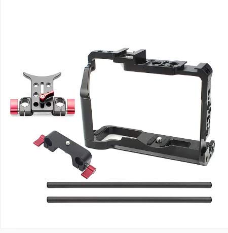 Image of CNC Camera Cage Rig 15mm Rail Rod Clamp Follow Focus System Support Compatible with X-T3 /XT3 /XT2 /X-T2 SLR Photography Stabilizer (with Rail Tubes B)