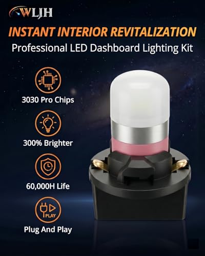 Image of WLJH Pink T10 194 LED Bulb PC194 Twist-Lock for Gauge Cluster | 3030 SMD, Dimmable, Purple, PC195 PC161 PC168, Dash Backlight, Instrument Panel Light, 360 Lighting, 6-Pack