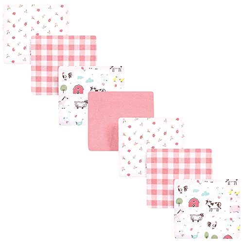 Image of Hudson Baby Unisex Baby Cotton Flannel Receiving Blankets Bundle, Girl Farm Animals, One Size
