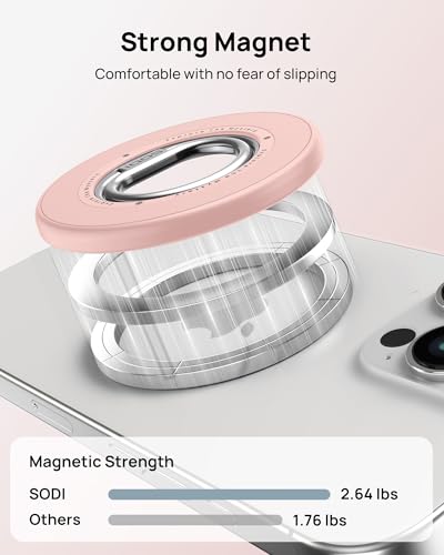 Image of SODI Magnetic Phone Ring Holder, 360 Rotation Dual-Side Strong Magnet Phone Grip for Back of Phone Finger Holder Kickstand Compatible with iPhone 15 14 13 12 16 17 Pro Max Accessories, Pink