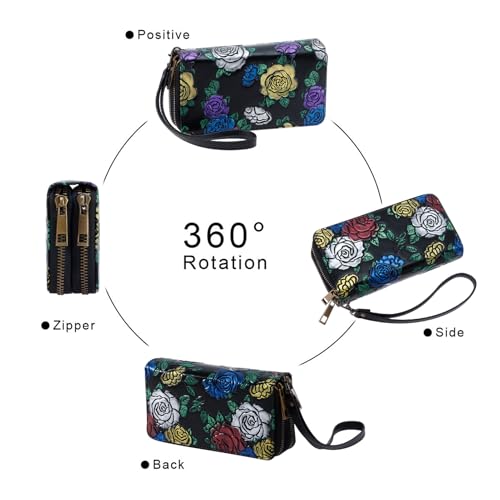 Image of XEYOU Double Zipper Long Clutch Wallet Cellphone Wallet for Women with Removable Wristlet Strap for Credit Card, Cash, Coin, Bill