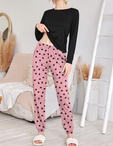Image of Ekouaer 2 Pack Pajama Sets for Women,Long Sleeve Top Jogger Pant Loungewear | Winter Pyjama,Round Neck Sleepwear,Side Pocket Warm Pjs,4 Pieces Cozy Lounge Set,Elastic Waistband,Ankle Cuffs,Christmas Gift