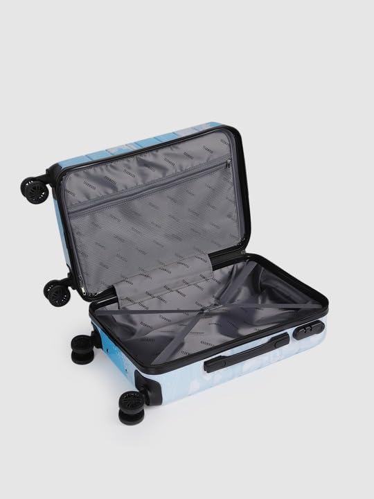 Image of TEAKWOOD LEATHERS Twin Printed 360 Degree Rotation Hard Cabin Trolley Bag (Blue, Small)