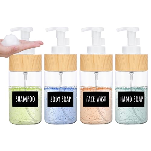 Image of Segbeauty Foaming Hand Soap Dispenser Set, 4 Packs 16.9oz Farmhouse Decor Foaming Liquid Soap Dispenser, 500ml Empty Refillable Plastic Press Pump Bottle Container Bathroom Pump Dispensers Clear