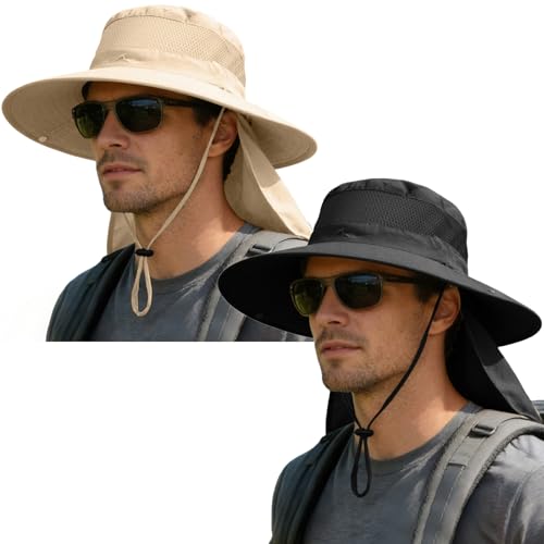 Image of ZOORON Sun Hats for Men Women Fishing Hat with Neck Flap,UPF 50+ Sun Hat Waterproof Wide Brim Bucket Hats for Safari Hiking