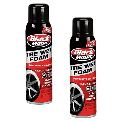 Black Magic 120269 Tire Wet Foam - Specially Formulated Thick Tire Spray Foam Clings to Tires to Dissolve & Clean Dirt while Shining & Protecting, 18 Fl. Oz. (Pack of 2)