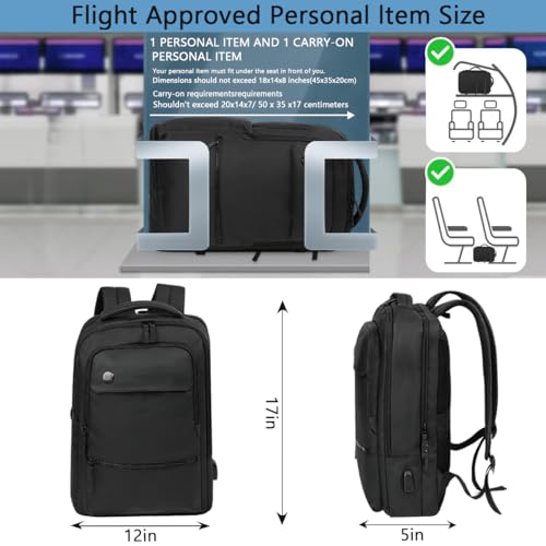 Carry on Backpack for Man Women,Extra Large Travel Bussiness Waterproof Backpack,BLACK,005914