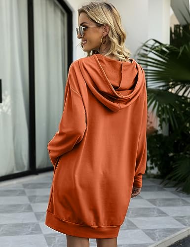 Image of Quenteen Women Hoodies Dress Hooded Sweatshirts Dress Casual Long Sleeve Tunic Dress Oversized Sweatshirts with Pocket