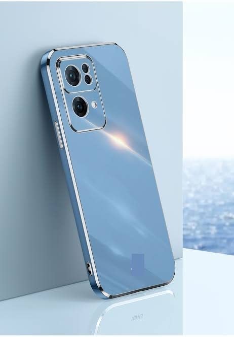 Image of Apurb Store for Oppo Reno 7 Pro 5G Plating Square Gold Frame Phone Case Luxury Soft Silicone Back Cover (for Oppo Reno 7 Pro 5G, Blue)