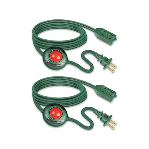 OSKOS Extension Cord with Footswitch SPT-2 16/2C 9FT 3-Outlet with Safety Cover Indoor Extension Cord with ON/Off Switch ETL Listed for Christmas Tree and Holiday Decorations. 2 Pack