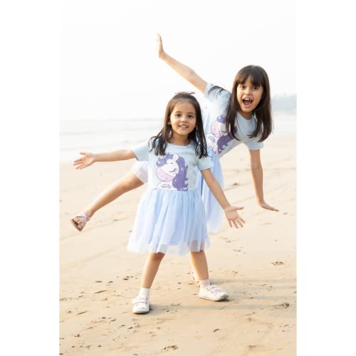 Image of Nap Chief Girls Printed Round Neck Fit & Flare Dress | Cotton Knee Length Half Sleeve Girls Summer Dress for Casual Wear