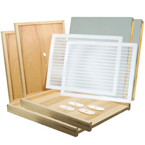 BeeQuestify 12 Pcs Beehive Parts Kit Natural Wood for 10 Frame Langstroth Bee Hive Includes Telescoping Top Cover Plastic Queen Excluder Inner Cover Oval Bee Escape and Hive Bottom Board