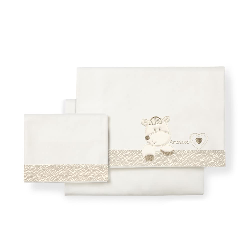 Various Juego de Sabana para Cuna 60x120cm (3 Piezas: Bajera, encimera y Funda de Almohada) de Algodon 100% Fabricado en España Modelo 03302 (Beige)