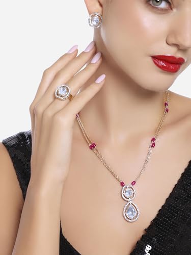 Women's 2 Tone Dazzling Austrian Diamonds Necklace Earring & Ring Set
