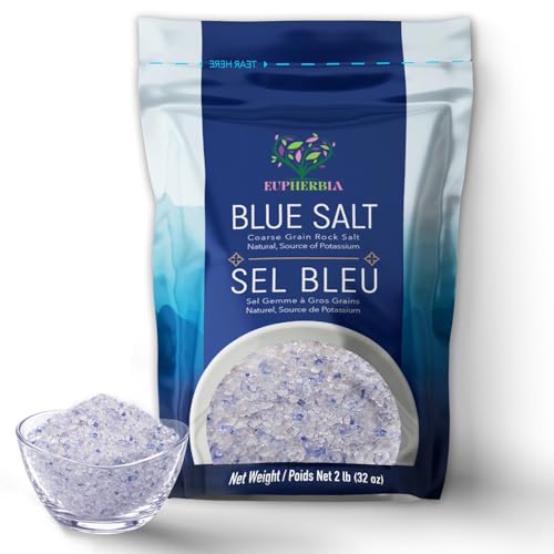 EUPHERBIA Blue Salt Coarse, Rare Mineral Low Sodium Salt, 2 lb Refill