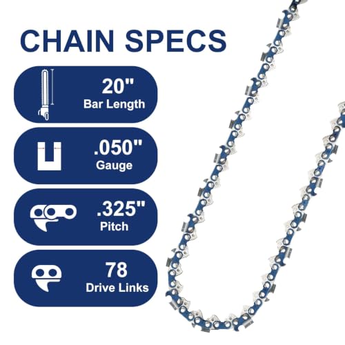 Image of 4 Pack 20 Inch Chainsaw Chain .325 inch Pitch .050 inch Gauge 78DL, Compatible with Echo CS-490 CS-440 CS-450 Chainsaws, Fit for Craftsman S205 CMXGSAMY462S, Replacement for Oregon H78 M78 20BPX78CQ