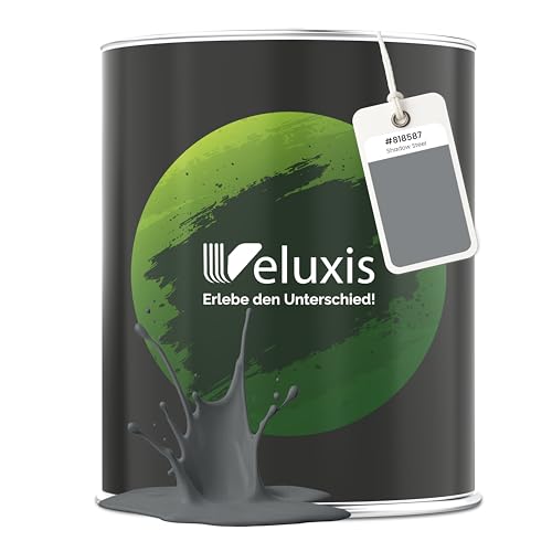 Veluxis® Pintura de pared gris premium para interiores: 1 litro y cobertura de clase 1, sin vetas, de bajo goteo y ecológica, sin COV (Shadow Steel)